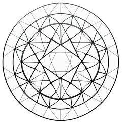 Black and White Geometric Sacred Symbol. Circle Vector with Transparent Background. Tattoo Template.
