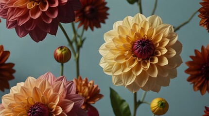 Dahlia-made floral arrangement, isolated on clear backdrop