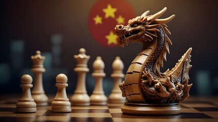 A dragon chess piece with an economy element on it serves as an illustration of the idea of business technology in China.