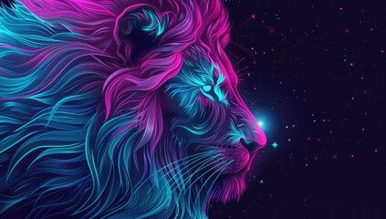 a image of a lion with a glowing mane and a star in the background