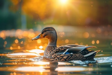 With the sunlight dappling the lake’s surface, the close-up of the duck showed the gentle ripples spreading outwards from its movements in the water - Powered by Adobe