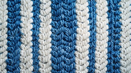 Cotton blue and white knitted fabric with striped texture
