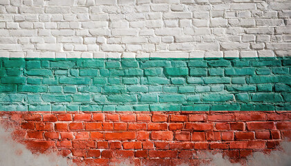 National flag of Bulgaria on a grunge old brick wall background. 