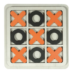 Tic-tac-toe noughts and crosses Xs and Os wooden game for two players isolated on white background....