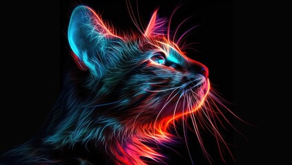 Colorful Cat with Neon Lighting