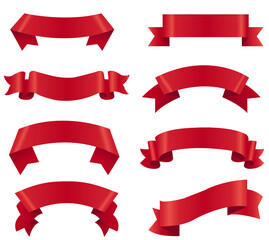 Big Set Red Ribbon White Background