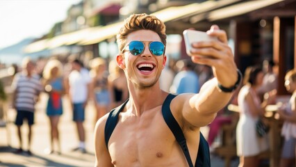 Summer Selfie Happy Tourist Capturing Memories