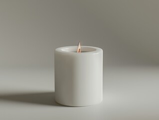 Close-up of a blank white candle mockup on a countertop