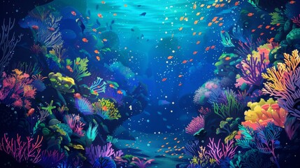 Naklejka premium The ocean and underwater world with different inhabitants. Marine Life Landscape. Sea world