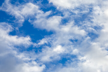 Bright sky texture background with white clouds, pleasing to the eye.