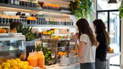 Functional Food Smoothie Bar: Health-Conscious Customers Enjoying Fresh, Beneficial Ingredients