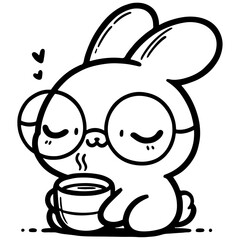 Coffee Bunny Vector Illustration Funny Rabbit Enjoying Morning Coffee, Perfect for Cafe Decor