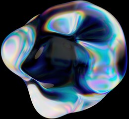 Chromatic dispersion abstract glass shape isolated on black background - 3D rendering