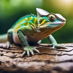 Obraz premium Lizard on a tree trunk with a blurred background, AI-generated.