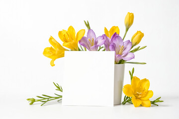 Yellow and Purple Flowers with Blank Card