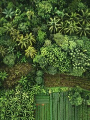 Serene Agroforestry: Diverse Crops and Trees in a Vibrant Green Field Bathed in Natural Light