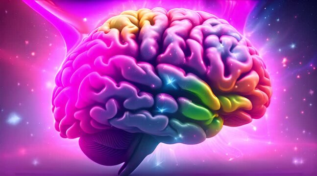 The human brain exploded with bright rainbow powder and sprayed