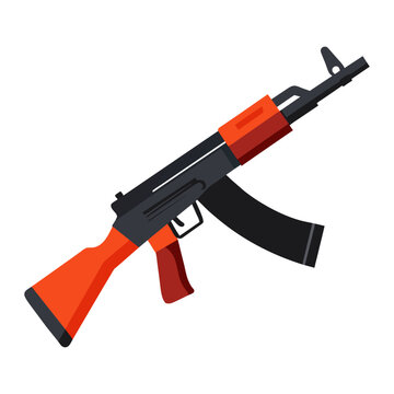 recommend clip art: Flat style AK47 rifle illustration for design, military, weapon, and security themes