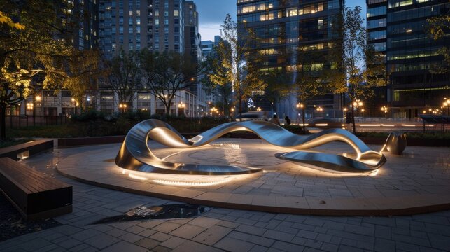 A sculptural installation in a public plaza,  serving as a focal point for the community