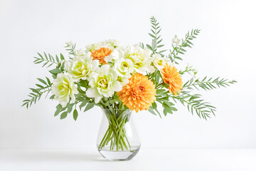 White and Orange Flowers in Glass Vase