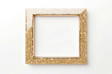 Blank Golden Glitter Frame Isolated on White Background