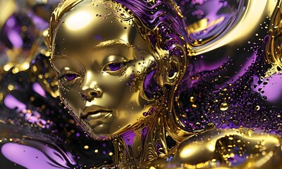 wallpaper depicting an alien face in flowing, swirling abstract art. All with gold and purple.