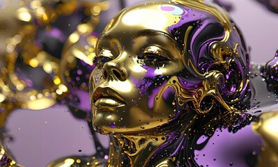 wallpaper depicting an alien face in flowing, swirling abstract art. All with gold and purple.