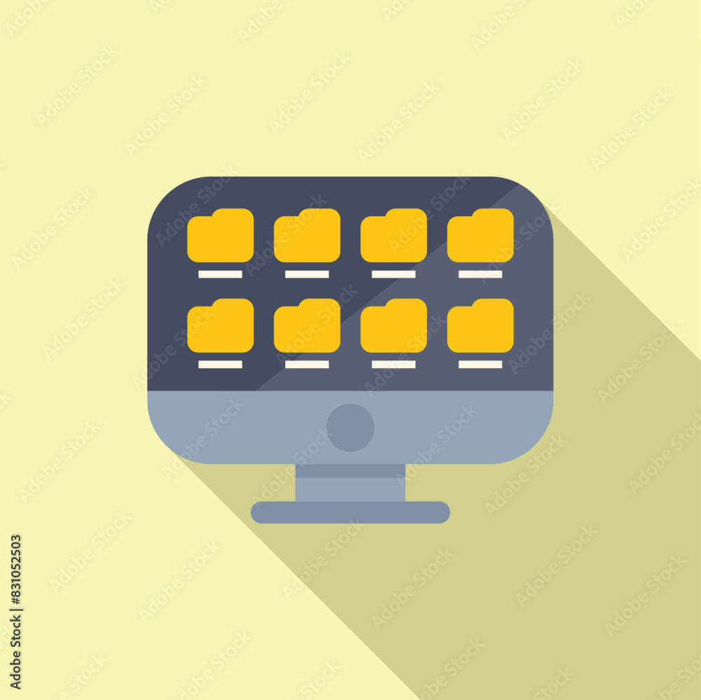 Poster minimalist flat design icon of a desktop computer with folder graphics on the screen