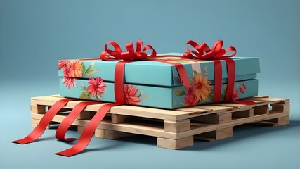 Realista 3D pallet with ribbon to display products for the June festival