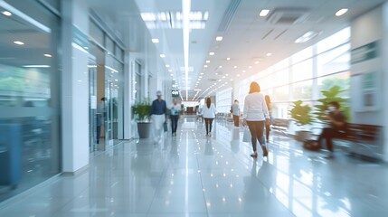blurred image of doctor and patient people rush walking on hospital