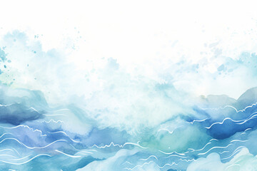 Obraz premium Ocean Waves Watercolor Illustration with Copy Space 