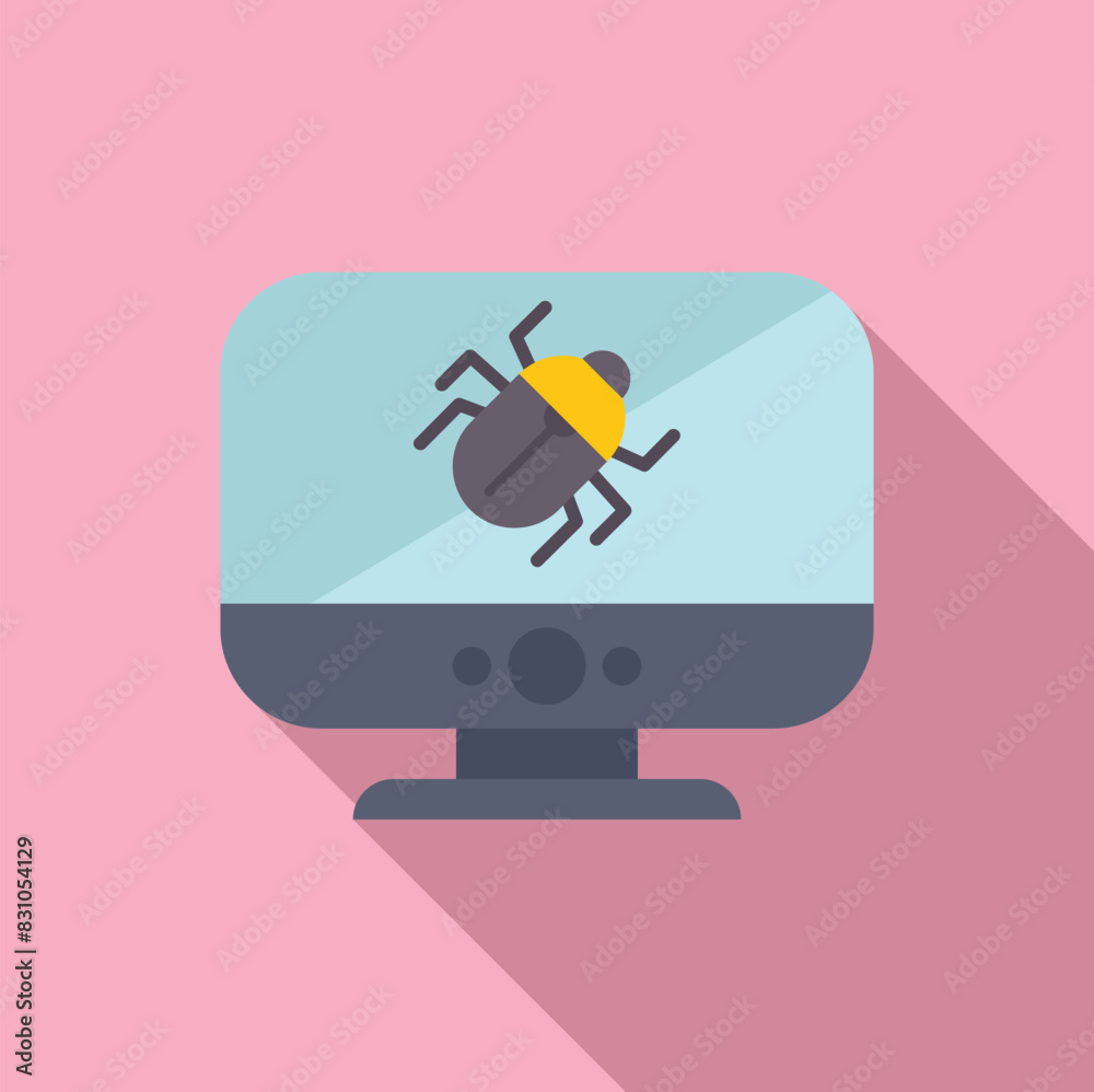 Wall mural Flat design icon of a computer screen with a stylized bug, symbolizing cybersecurity threats - Wall murals