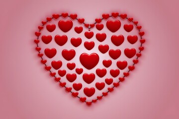 Heart frame filled with red hearts on pink background, expressing love and affection.