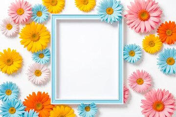 Empty Frame Surrounded by Colorful Daisies
