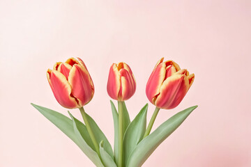 Fototapeta premium Three Tulips on Pink Background