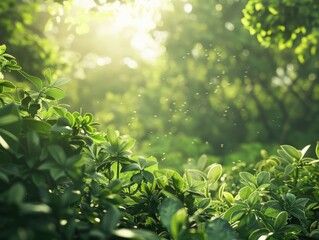 Enchanting Agroforestry Oasis: Detailed Close-up of Lush Green Foliage in Natural Light