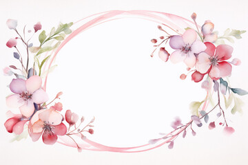 Watercolor Floral Frame with Pink Blossoms and Copy Space
