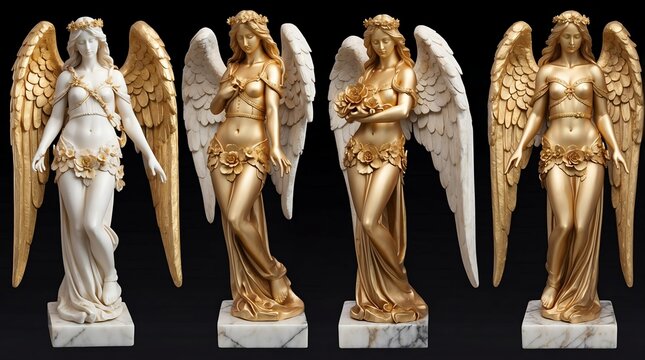 gold flowers crown wreath of angel marble sculpture statue art