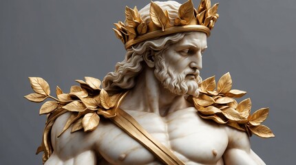 gold leaves crown wreath of greek god marble sculpture statue art