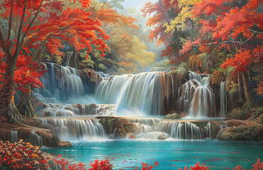 Waterfall in the forest, beautiful nature. Created with Ai