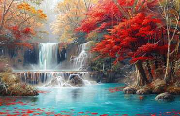 Wounderful waterfall in the forest. Created with Ai