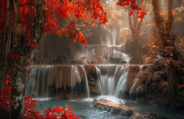 Waterfall in forest. Created with Ai