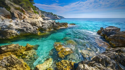 rocky seaside turquoise water pic