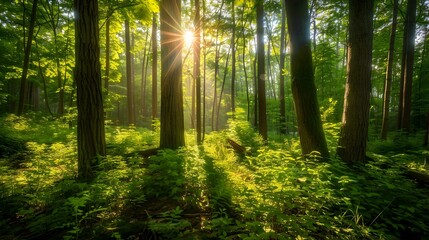 lush green forest sunlight img - Powered by Adobe