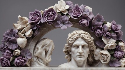 purple flowers crown wreath of greek god marble sculpture statue art