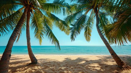 serene beach palm trees image