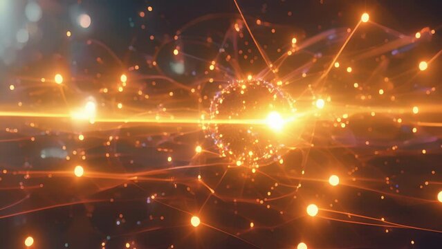 A simulation showing the decay of a meson particle and the resulting pathways of the charm quarks it contained.