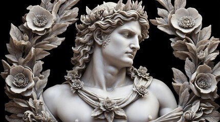 silver flowers crown wreath of greek god marble sculpture statue art