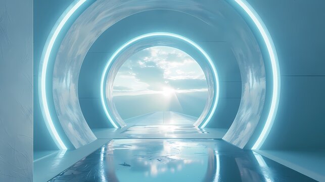 Digital technology blue future circular stage poster background