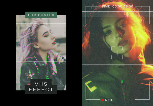 Retro VHS Poster Photo Effect Mockup